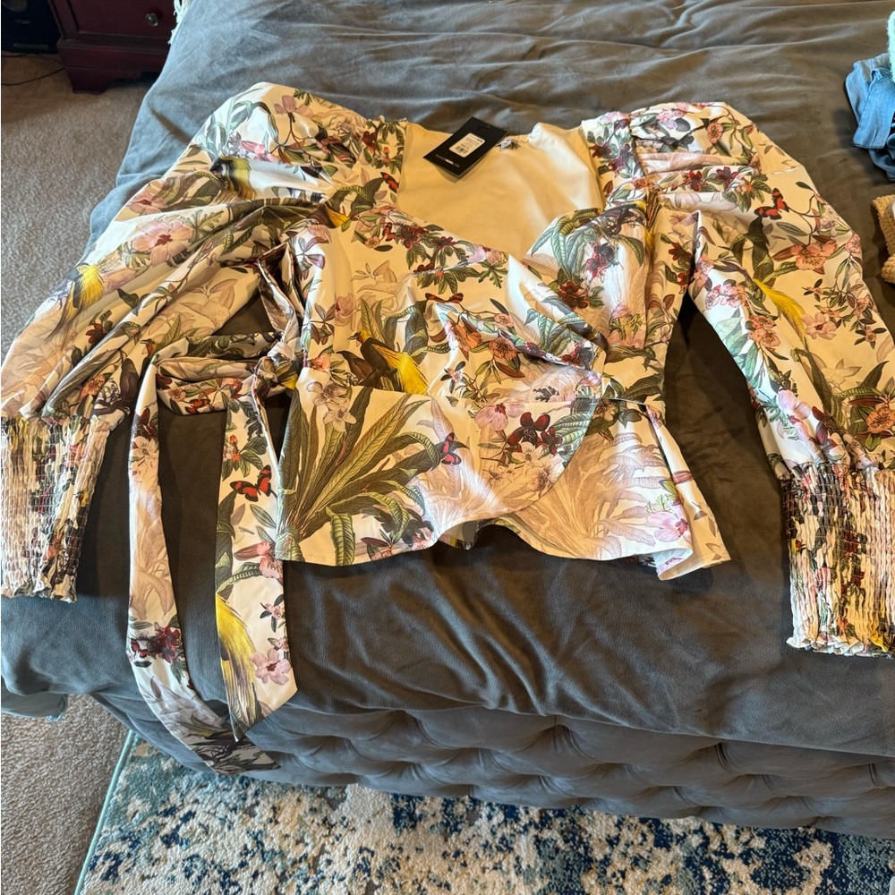 Fashion Nova Floral Wrap Blouse - Multicolor